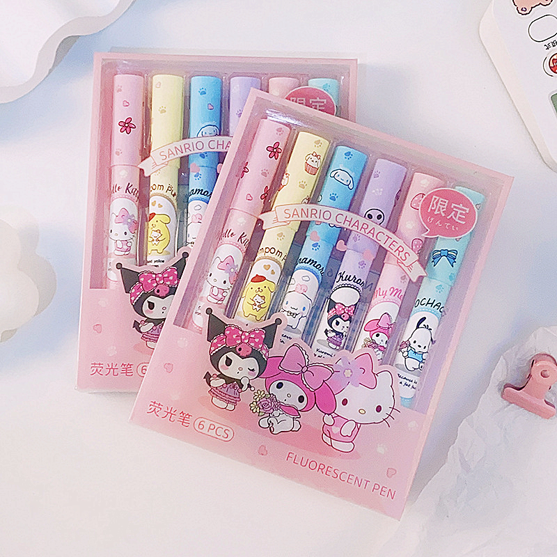 Highlighter Set Pastel - 6Pcs Sanrio Hello Kitty Highlighter Pen