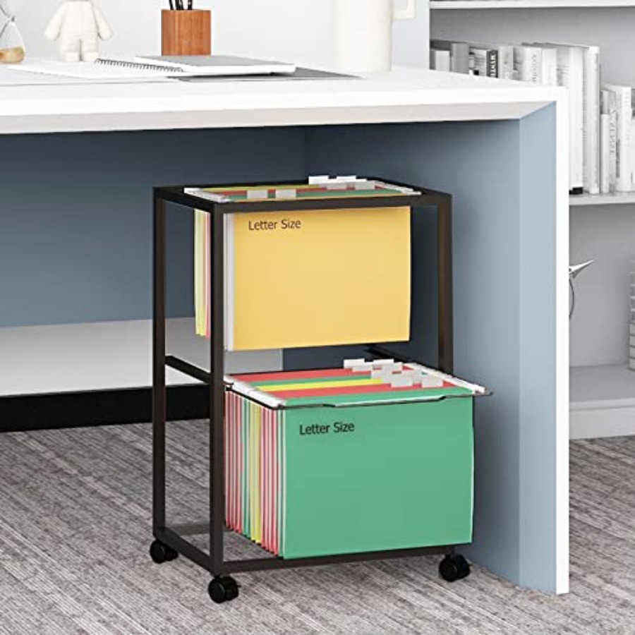 File Folder Hanging - 2 Tiers Metal Rolling File Carts