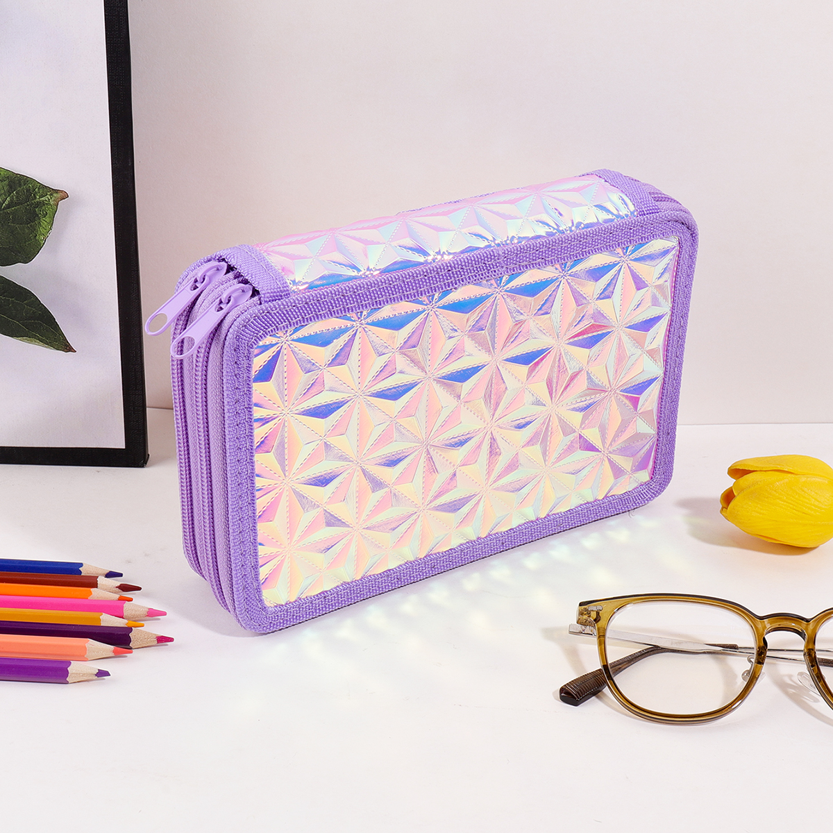 Y2K Purple Holographic Pencil  - огляд і ціна Pencil Case Large