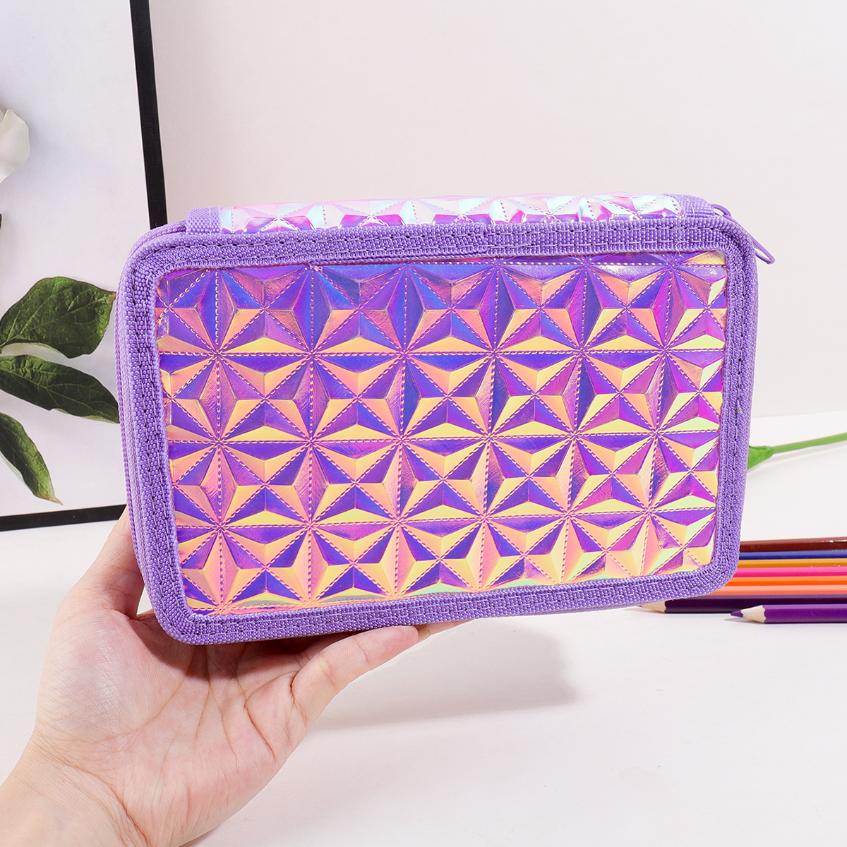 Y2K Purple Holographic Pencil  - огляд і ціна Pencil Case Large
