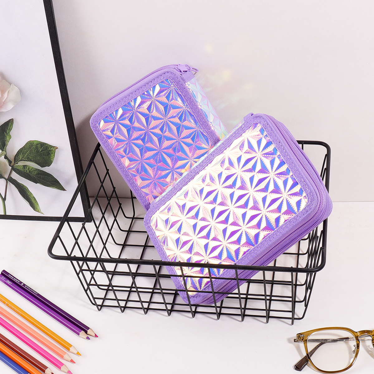Y2K Purple Holographic Pencil  - огляд і ціна Pencil Case Large