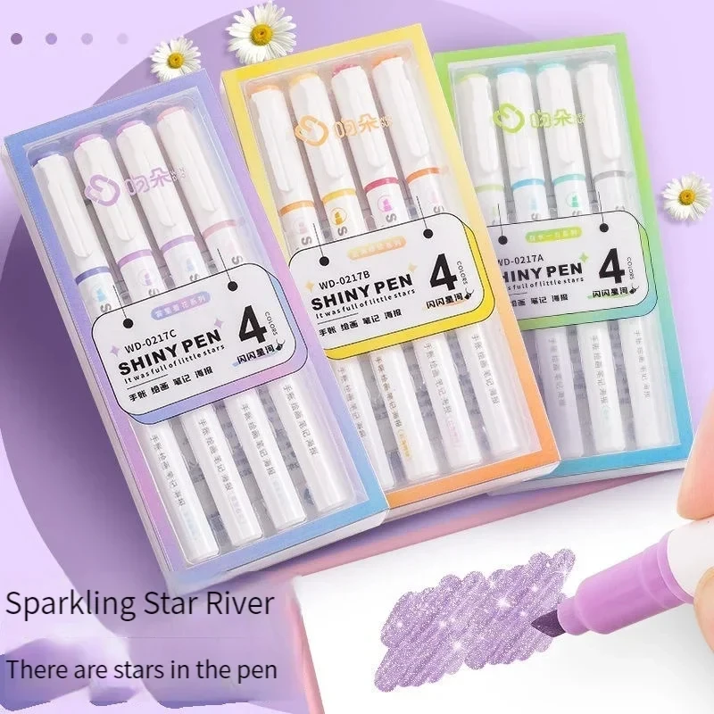 4 Colors/box Kawaii Glitter Hi - огляд і ціна Highlighter Set Pastel